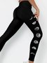 Black Moon Printed Casual Sporty Elastic Waist Leggings Leggings