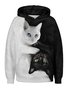 Vintage Cats Printed Hoodie Color-Block Long Sleeve Casual Sweatshirt