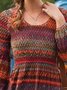 Vintage Boho Geometric Printed Crew Neck Long Sleeve Plus Size Casual Knitting Dress