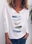 Long Sleeve V-neck Feather Printed West Styles/Cows T-shirt