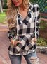 Casual Checked Plaid Long Sleeves Hooded Blouse
