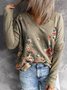 Vintage Floral Printed V Neck Long Sleeves Plus Size Casual Tops