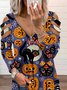 Halloween Casual Printed Cotton Tops
