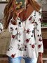 Vintage Floral Printed V Neck Long Sleeve Plus Size Casual Tops
