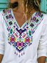 Vintage Geometric Floral Printed V Neck Long Sleeves Plus Size Casual Tops