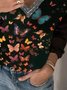 Vintage Butterfly Printed Long Sleeve V Neck Plus Size Casual Tops