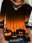 Halloween Casual V Neck Jersey H-Line Top