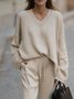 Casual V neck Solid Long Sleeve Two Piece Sets
