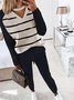 Striped V Neck Top With Pants Two Piece Sets