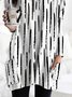 White Striped Casual V Neck Top