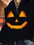 Halloween Printed Plaid Long Sleeves Zipper V Neck Casual Blouse