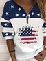Casual Hippie Stars Zipper Flag Printed Round Neck Sweatshirts