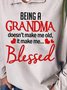 Blessed Grandma Letters Printed Long Sleeves Shawl Collar Plus Size Casual Tops