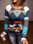 Geometric Printed Round Neck Loosen Casual West Styles/Cows Top