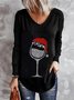Casual Long Sleeve V Neck Plus Size Printed Top T-shirt