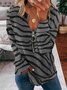 Vintage Zebra Printed Long Sleeve Zipper V Neck Casual Sweatshirt