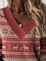 Color-block Christmas Snow Elk Long Sleeve V Neck Plus Size Casual Sweatshirt Xmas Hoodies