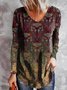 Regular Fit Tribal V Neck Tops