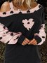 Cotton Casual Off  Shoulder Pink Leopard Heart Tops