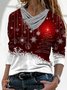 Christmas Printed Cowl Neck Casual T-shirt