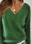 Plain Casual V neck Sweater