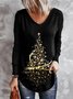 Christmas Xmas Tree Long Sleeve V Neck Plus Size Printed Top T-shirt Xmas T-shirt