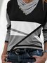 Cowl Neck Long Sleeve Color Block Casual T-shirt