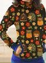 Black Animal Floral Printed Casual Vintage Long Sleeve Hoodie Sweatshirts
