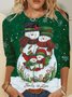 Christmas Xmas Snowman Long Sleeve Round Neck Plus Size Printed Tops T-shirts
