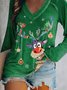 Christmas Printed Casual V Neck T-shirt Xmas T-shirt