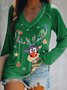 Christmas Printed Casual V Neck T-shirt Xmas T-shirt