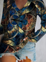 Long Sleeve V Neck Casual Printed Tops