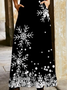 Snowflake Printed Long Sleeves V Neck Plus Size Casual Knitting Dress