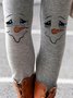Christmas Snowman Printed Plus Size Casual Leggings Xmas Leggings