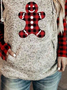 Christmas Gingerbread Plaid Printed Long Sleeves Hoodie Plus Size Casual Sweatshirt Xmas Hoodies