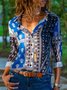 Vintage Paisley Printed Long Sleeve Plus Size Casual Shirt Tops