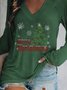 Christmas Xmas Long Sleeve V Neck Printed Top T-shirt
