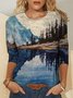 Crew Neck Landscape Painting Pastoral T-shirt