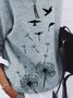 Vintage Dandelion Printed Long Sleeve Zipper V Neck Casual Top