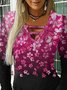 Floral V Neck Long Sleeve Sexy Shirts & Tops