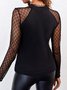 Shiny Dots Patchwork See-through Look Long Sleeve Crew Neck Casual Women Top