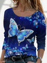 Long Sleeve Casual Crew Neck Butterfly T-shirt