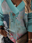 Painted Floral Loosen Pastoral Cotton Blends Casual Shirts & Tops