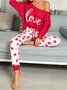 Plus Size Casual Heart Long Sleeve Loosen Two Piece Sets