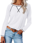 Women's Casual Colorblock Cross Loose Long Sleeve T-Shirt Slit Top