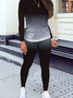 Ombre Crew Neck Long sleeve Casual Two Piece Sets