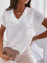 Heart Print Valentine's Day V Neck Fit Tunic Daily Casual Jersey Short Sleeve T-shirt