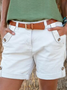 Cotton Buttoned Solid Casual Shorts