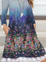 Loosen V Neck Cotton Blends Romantic Ombre Floral Long sleeve Knit Dress