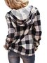 Casual Checked Plaid Long Sleeves Hooded Blouse